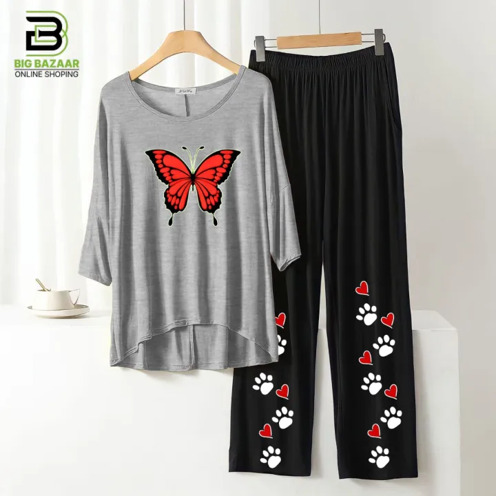 "Stay%20Chic%20and%20Comfortable:%20Summer%20Style%20Printed%20Lounge%20Wear%20with%20Stylish%20Back%20Long%20T-shirt%20and%20Black%20Flapper%20Trouser%20in%20Soft%20Jersey%20Fabric!"%20-%20Image%205