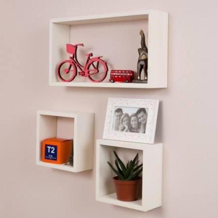 Set of 3 rectangular shape/Cube Shelves Wall Mounted Floating Shelves ...