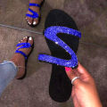 Women Rhinestone Inlaid Anti-Slip Sandals Slippers Flip Flops Flat Shoes. 