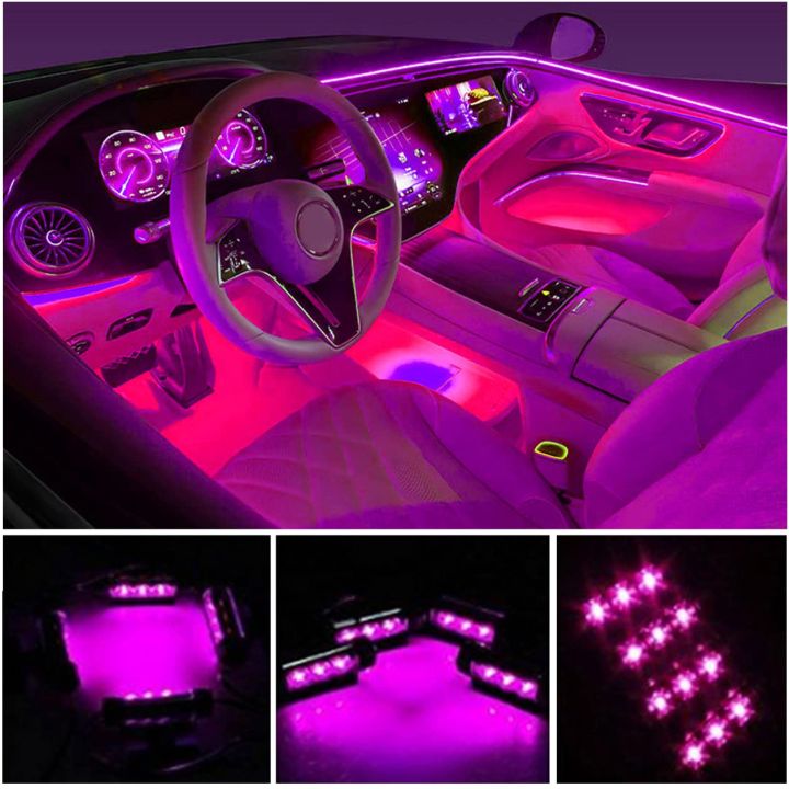 Car Interior Lights 4Pcs 48 LED Car Floor Atmosphere Glow Neon Lights Multi-Color Music Car LED Strip Lights Under Dash Lighting Wireless Remote Control DC12V Note random color will be deliver