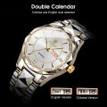 LouisWill Men's Fashion Watch Quartz Watches Double Calendar Watch Diamond Inlaid 30M Waterproof Watch Luminous Quartz Watch Steel Band Watch Luminous Pointer Wrist Watches for Men. 