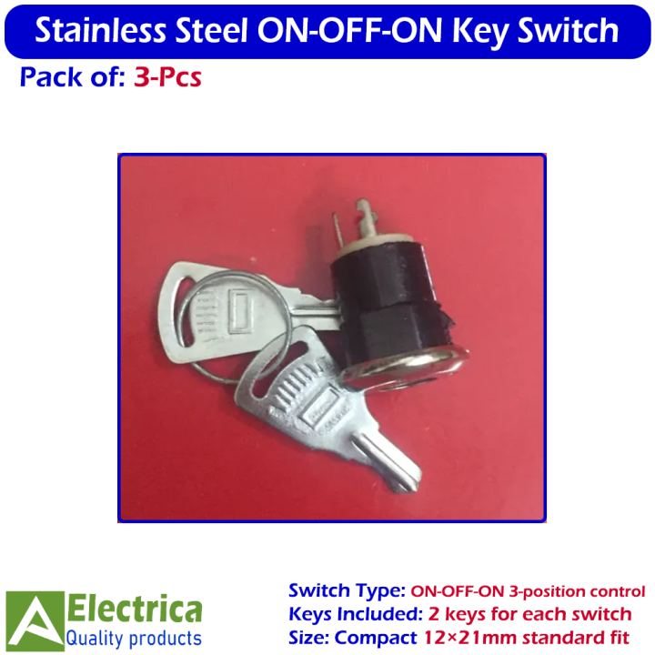 3pcs%20Stainless%20Steel%20Electronic%20Key%20Switch%20ON-OFF-ON%20Power%20Control%20Lock%2012%C3%9721mm%203%20Pin%20with%202%20Keys%20for%20DIY%20&%20Security%20by%20Electrica%20-%20Image%203