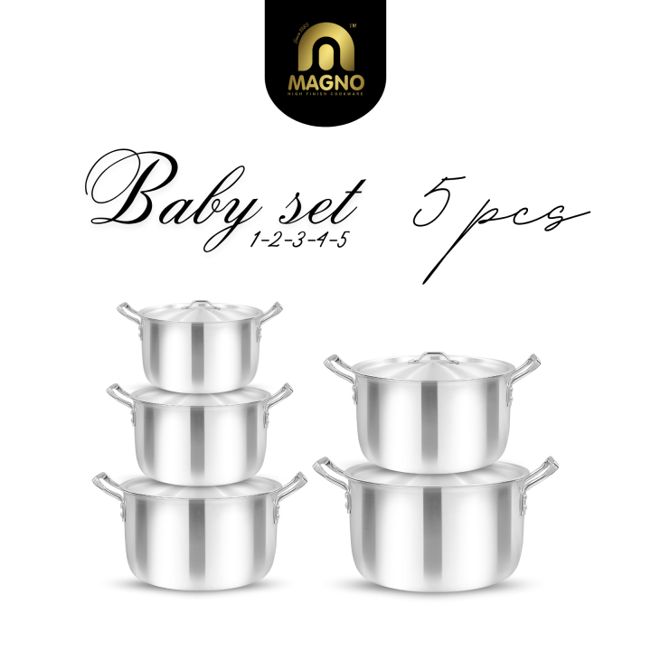 "Magno Baby 5 Pcs Cookware Set | Pure Aluminum Cooking Pots | 20cm to 28cm | High Quality Kitchen Set
