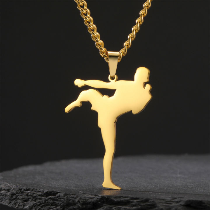 My Shape Karate Men Taekwondo Pendant Necklaces Martial Arts Jiu Jitsu High Kick Sports Charm Chain Stainless Steel Jewelry Gift