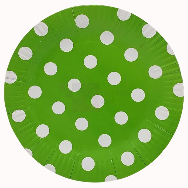 GREEN POLKA DOT PAPER PLATES - PACK OF 10 PAPER PLATES  - GREEN COLOR THEME
