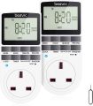 Set of 2 Digital Timer Plug Socket,(Infinitò) Electrical Programmable Plug in Timer Switch for Light, with Large LCD Display and Anti-Theft Random Mode for Home Electrical Appliances, UK Plug (Bulit-in Backup Battery).. 