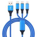 3 in 1 Multi Charging USB Type C Cable Lightning , Android / Iphone / Ipad - 1.2M -Blue. 