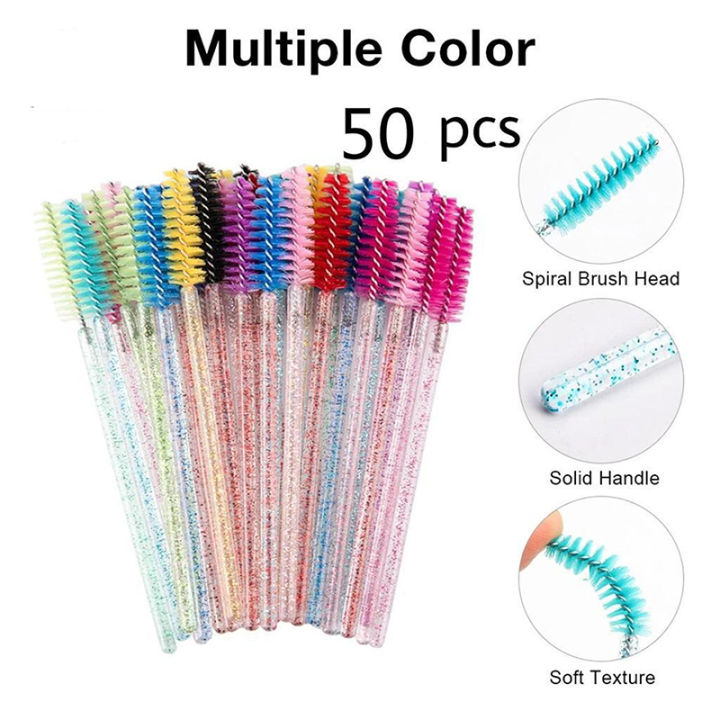 50pcs Disposable Shiny Eyelash Brush Applicator Wands Curler Mascara Eyebrow Makeup Tools Spoolers Comb Wands Spoolies Brushes