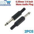 6.35mm 1/4 Inch Mono Audio Male Jack Plug Sound Mic Connector Electric Wire Terminals Adapter. 