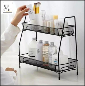 r,Premium 2-Tier Metal Spice Racks kitchen organizer - Multipurpose storage rack kitchen Organizer, Wall-Mounted Design, Portable Jar Stand, Bathroom Storage Shelf, Shampoo Holder, Makeup Stands - Black/White