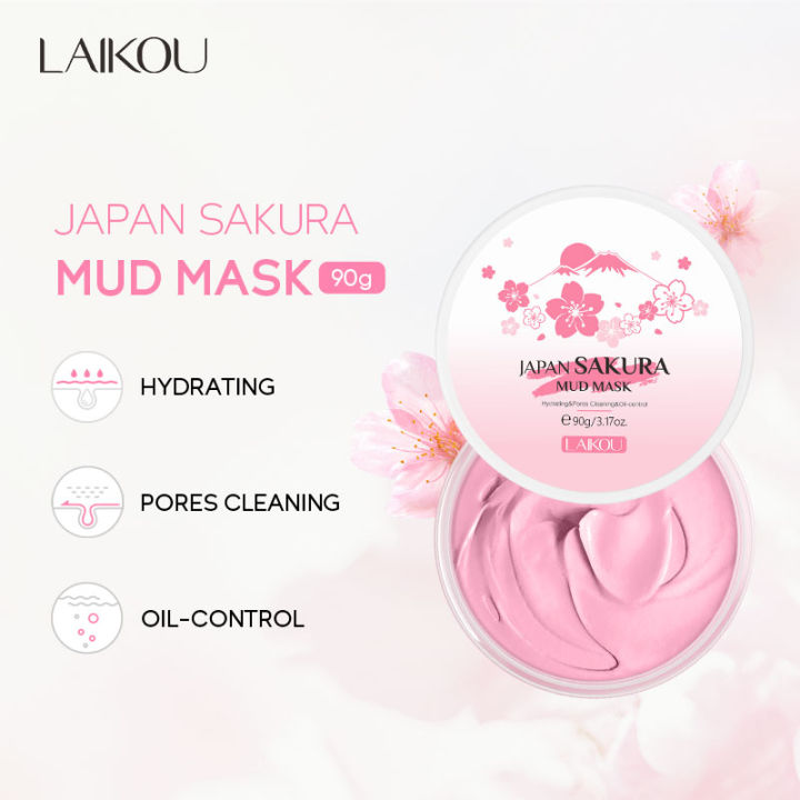 LAIKOU Japan Sakura Clay Mask Deep Cleansing Hydrating Whitening Skin Mud Mask Pores Cleansing Remove Dirt 90g