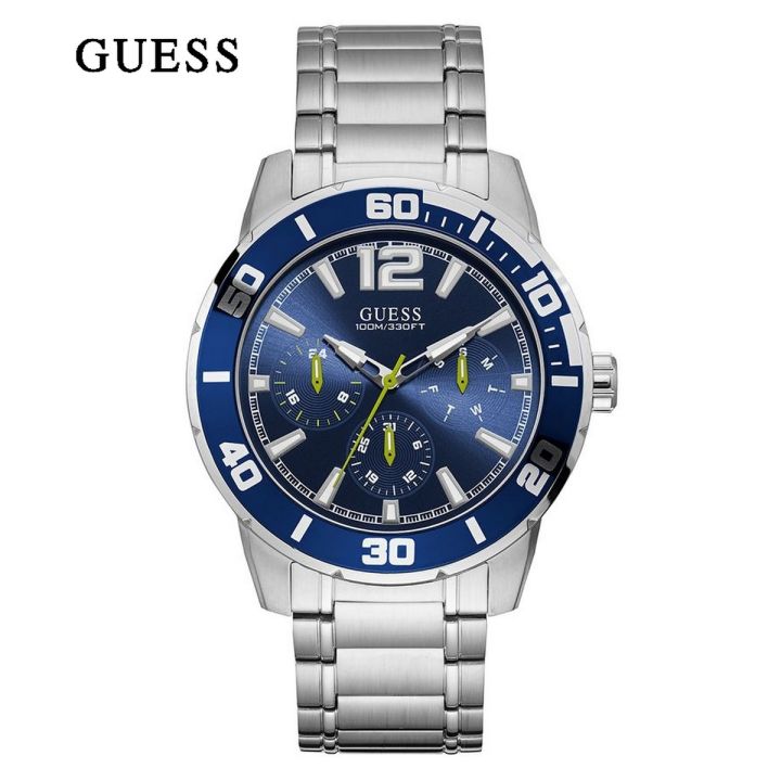 Guess Trek Blue Dial Silver Stainless Steel Watch For Men-W1249G2