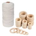 50Pcs Unfinished Wooden Rings, for Craft, Ring Pendant, DIY Connectors, Jewelry Making (Including Cotton Rope). 