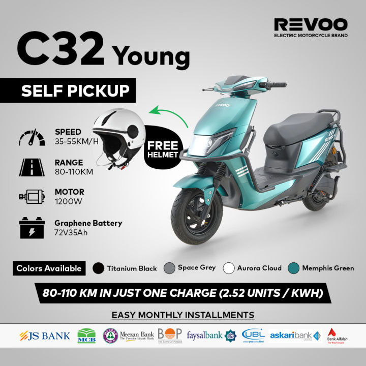 Revoo C32 Young Electric Scooter E-bike - Grey / Black / White / Green