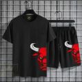 Black Chicago Bulls Printed Cotton Half Sleeves O Neck Short & Tshirt For Men & Boys. 