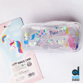 Pack of 2 Cute Unicorn and Flamingo Glitter Liquid Pencil Case High Capacity Pencil Bag Transparent Glitter Pencil case For Girls Pen Box School Supplies| Cute stationary items for girls. 