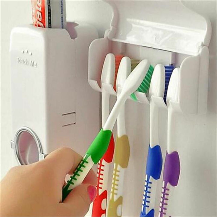 Toothpaste%20Dispenser,%20Washroom%20Accessories,%20Wall%20mounted%20toothpaste%20dispenser%20&%205%20toothbrush%20holder%20Set,%20White%20Automatic%20Toothpaste%20Dispenser%20and%20Brush%20Holder%20Set,%20Toothpaste%20Dispenser%20Automatic,%20Only%20In%20Red%20And%20White%20Colors.%20-%20Image%202