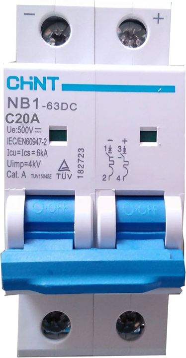CHINT DC Breaker NB1 63 DC 6KA MCB 2 Pole 500V 20 AMP