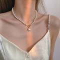 Imitation Pearl Love Necklace Cool and Sweet Simple Gold Pearl Necklace Nicle. 