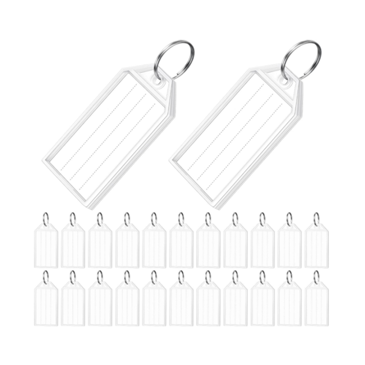 100 Pieces Key Tags 2 Inch Plastic Key Chain Tags with Ruled Blank Transparent Covers and Item Identifiers Easy Install Easy to Use