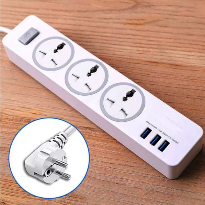 Energy - ENRG Smart Universal Extension Board 3 Power Socket + Usb Ports Plug For Electronics Mobile Charging With 1.8 Meter Heavy Duty Copper Wire White