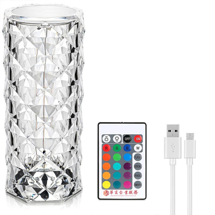 Crystal Diamond Lamp 16 Colors Changing with Remote Control USB Rechargeable Rose Light | Fancy Table Lamps for Home Decoration Gifts | For Drawing Room Corner / Floor & Bedroom Lampshade