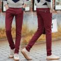 Black khaki pants casual chinos slim elastic stretch skinny men trousers Spring. 