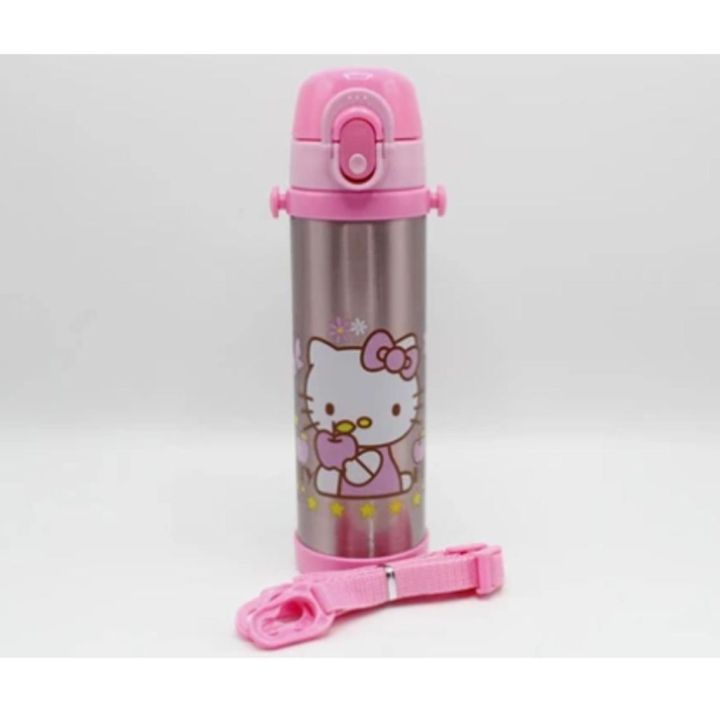Stainless Steel Hello Kitty Pink Thermal Metallic Water Bottle With Straw 500ml