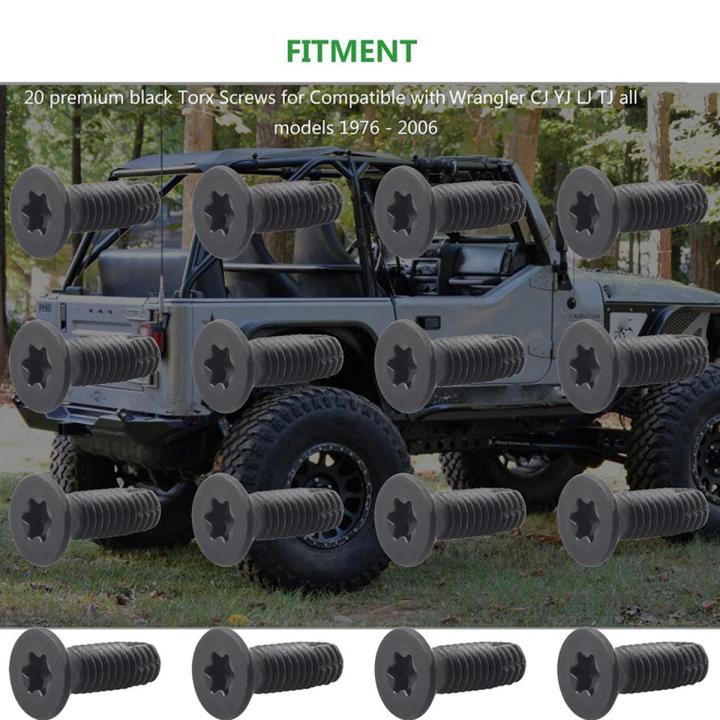 20 Viti Torx Nere Per Jeep Wrangler CJ YJ LJ TJ (1976-2006), Ricambio Per Porte, Parabrezza, Roll Bar E Portellone