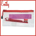 TRANSPARENT PENCIL POUCH WITH ZIPPER AND PARTITION. 