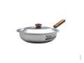 Silver Steel Frying Pan With Lid / Anodized Wood Handle Frying Pan - Size 22,24 & 27cm. 
