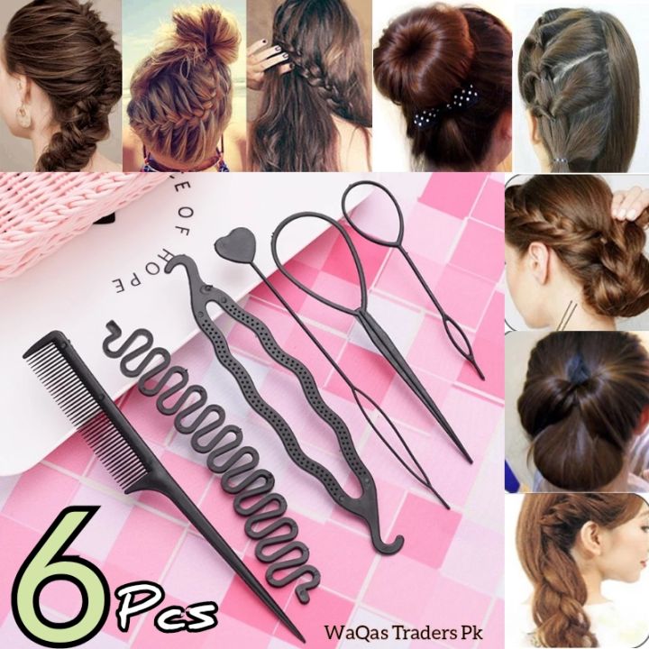 6Pcs Braids Tools with Zig Zag Pony Tail Makers Professional Braids Tools Hair Styling Kits For Women Hair Accessories Set Women Girls DIY Hair Styling Set