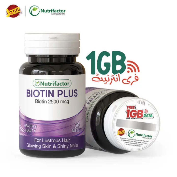Nutrifactor Biotin Plus (Pack contains 30 Tablets) + 1GB Free Jazz Data