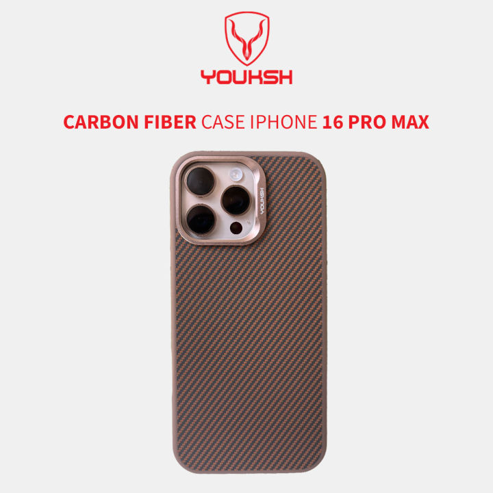 YOUKSH iPhone 16 Pro Max Carbon Fiber  Case - iPhone 16 Pro Max Carbon Fiber Magsafe  Charging  Cover - iPhone 16 Pro Max Matte Hard  Carbon Pouch - iPhone 16 Pro Max  Side Soft Silicon and With Mag Safe Charging Cover.