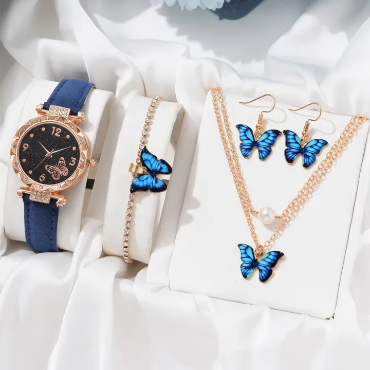 New%20Arrival!%205pcs%20Fashion%20Women's%20Quartz%20Watch%20Set%20with%20Butterfly%20Elements%20Bracelet%20Necklace%20&%20Ear%20Pendants%20in%20Multiple%20Colors%20for%20Comfortable%20Wearing%20Rhinestone%20Romantic%20Watch%20-%20Image%203