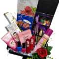 gift box for girls / cosmetic gift box for women  / makeup deal for her - 15 products - face powder / liner / mascara / lipstick / peel off nail polish /  pen perfume / eyeshade  / blush on /  bodyspray / cream / facewash. 