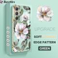 Jizetin (Free Lanyard) for Samsung A54 5G Back Cover White Peony Flower Luxury 6D Plating Case Side Pattern Soft Silicone Square Mobile Phone Cases. 