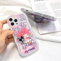 TA for Realme C21Y Realme C25Y Back Cover Cute Melody Kuromi Fashion Wavy Phone Case With Free Holder Camera Protection Transparent TPU Soft Cover for Girls. 