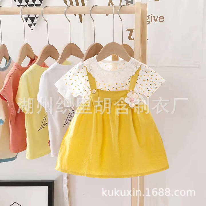 2024%20Summer%20New%20Girl's%20Round%20Neck%20Dress%20Baby%20Girl%20Cotton%20Fashion%20Sling%20Fake%20Two%20Princess%20Skirts%20-%20Image%202