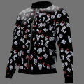 Black Alphabet Printed Zipper Jacket. 