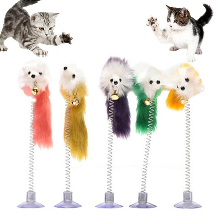 NYT Pet Cat Kitten Sucker Spring Feather Mouse Shape Playing Toy