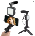 6 in 1 Video Making Vlogging Kit Tripod For Smartphone & Camera Vlog Kit - Mini LED Video Light, Extendable Phone Clip, Tripod with Adjustable Brightness, for Live Stream Vlog Video Shooting Video Conference Selfie. 