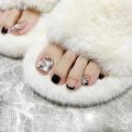24pcs False Toenails 2023 Fashion Press On Toenails Artificial Feet Nails Women Girls Glitter Crystal Design Toe Nail Art Tool. 