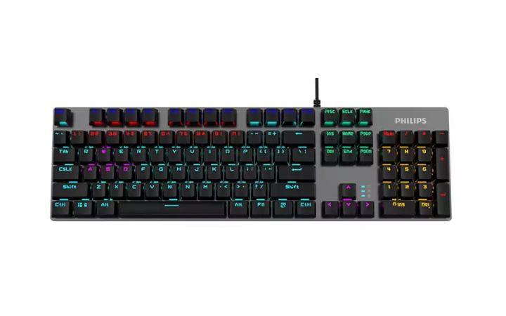 Philips Wired Mechanical RGB Gaming Keyboard | 16 Ambiglow Chroma FX & Customizable Key Light Maps | Anti-Ghosting, N-Key Rollover | Quick-Trigger, Soft-Click Philips (SPK8404)