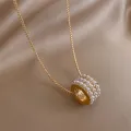Korean Style Pearl Stone Cylinder Pendant Long For Woman Sweater Jewelry Party Girl Elegant Sweater Chain. 