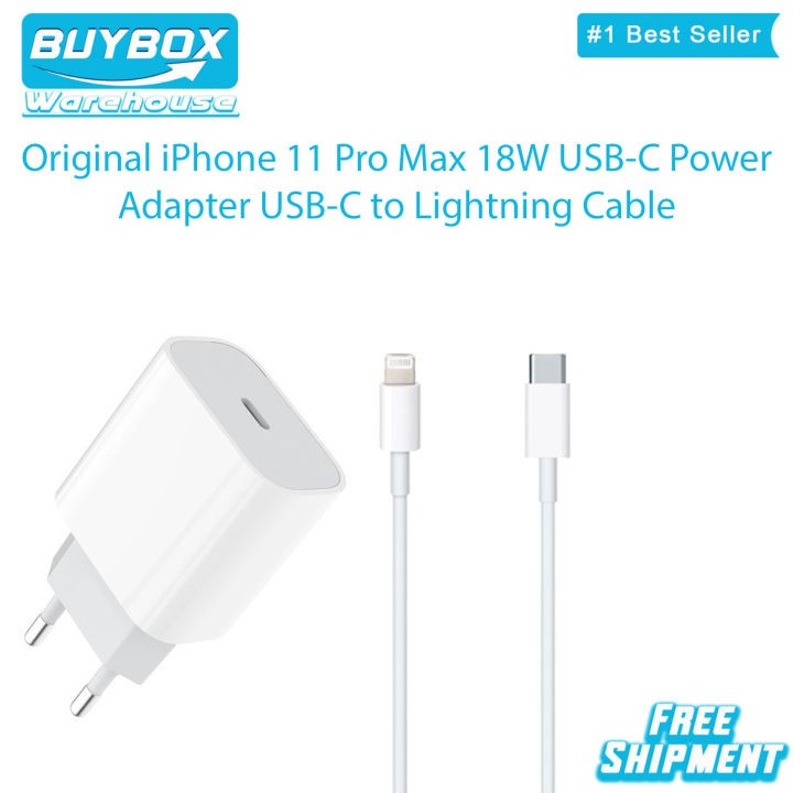 iPhone 11 Pro Max 18W USB-C Power Adapter. USB-C to Lightning Cable.