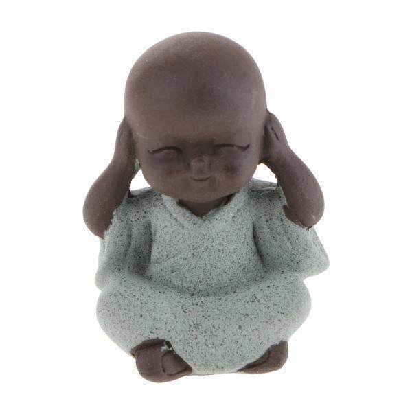 2X Ceramic Small Buddha Statue Monk Figurine Tea pet Decorative