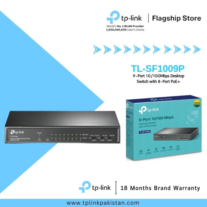TP-Link Network PoE Desktop Switch TL-SF1009P 9-Port 10/100Mbps Desktop Switch with 8-Port PoE+ - 18 Months Brand Warranty