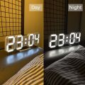 3D Led Wall Clock Modern Design Digital Table Clock Alarm Nightlight Watch for Living Room Decoration,White A. 