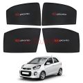 Kia Picanto 2019 to 2021 Sun Shades Car Windows Curtains 4 pieces With Picanto Logo, Foldable, Jet Black. 